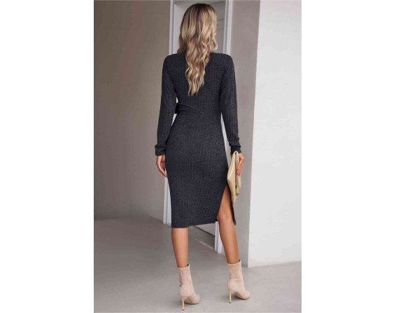 Surplice Neck Tied Ribbed Dress