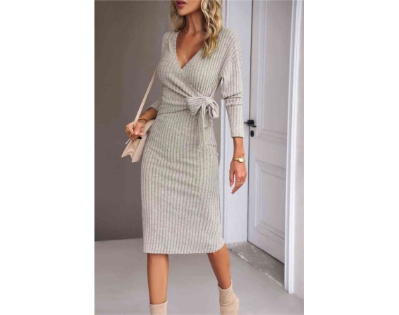 Surplice Neck Tied Ribbed Dress