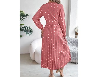 Tied Polka Dot Long Sleeve Midi Dress