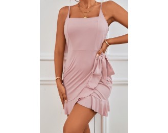 Tied Ruffle Trim Sleeveless Mini Dress