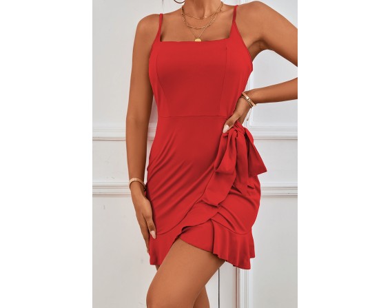 Tied Ruffle Trim Sleeveless Mini Dress