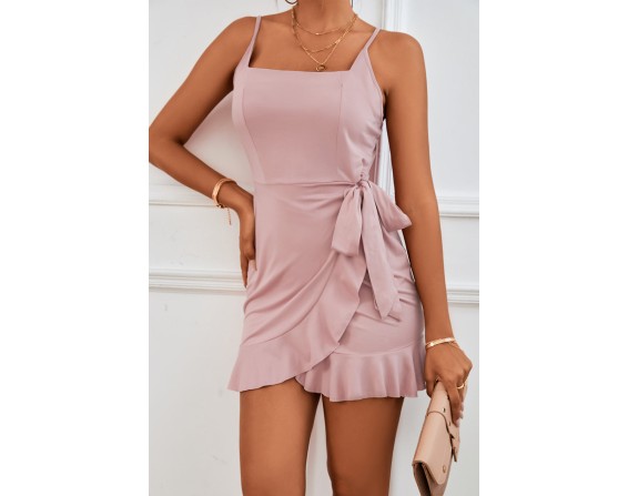 Tied Ruffle Trim Sleeveless Mini Dress