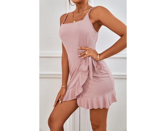 Tied Ruffle Trim Sleeveless Mini Dress