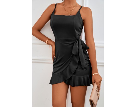 Tied Ruffle Trim Sleeveless Mini Dress