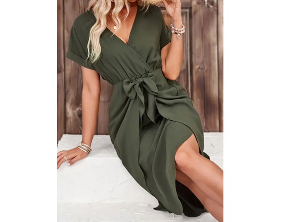 Tied Surplice Short Sleeve Dress