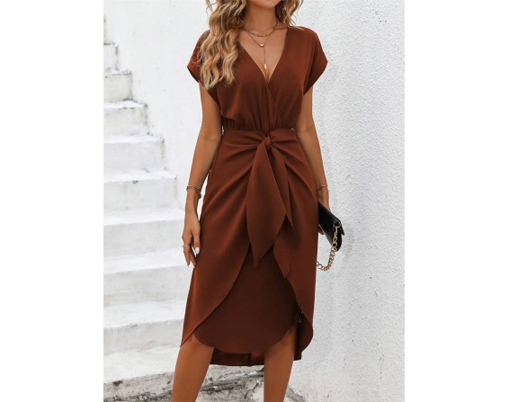 Tied Surplice Short Sleeve Dress