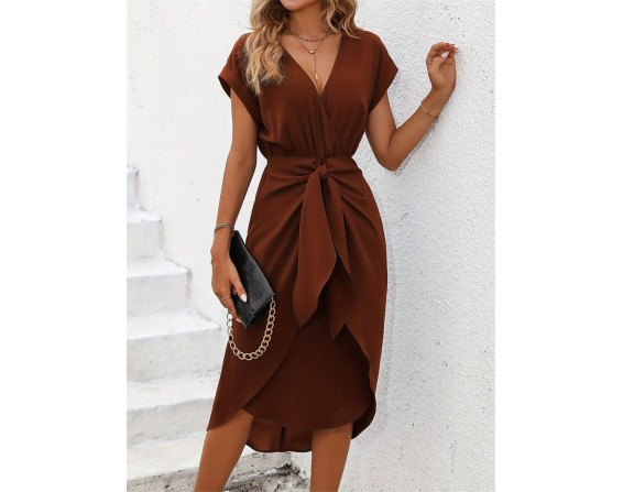 Tied Surplice Short Sleeve Dress