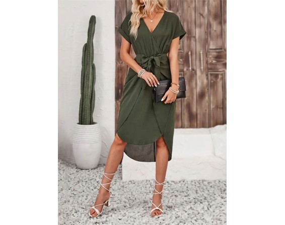 Tied Surplice Short Sleeve Dress