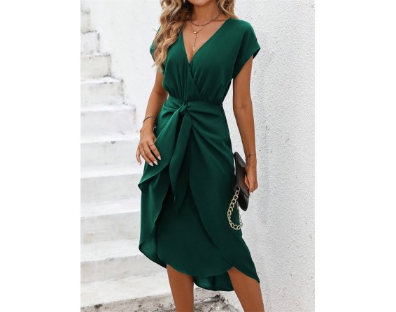 Tied Surplice Short Sleeve Dress