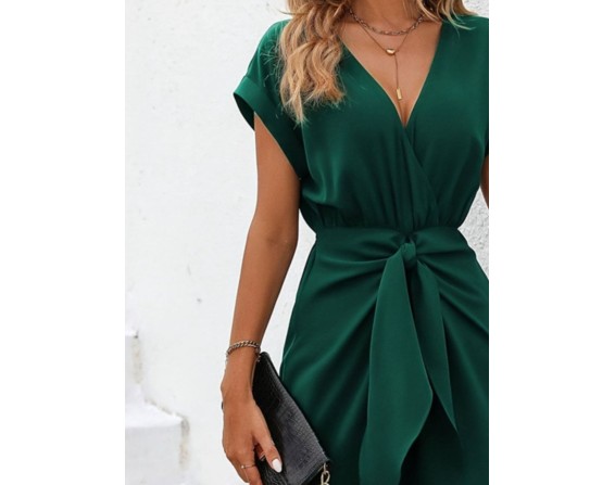 Tied Surplice Short Sleeve Dress