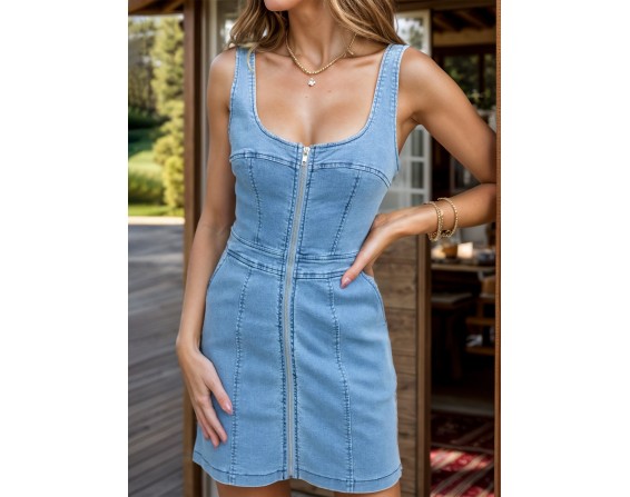 Zip Up Wide Strap Mini Dress