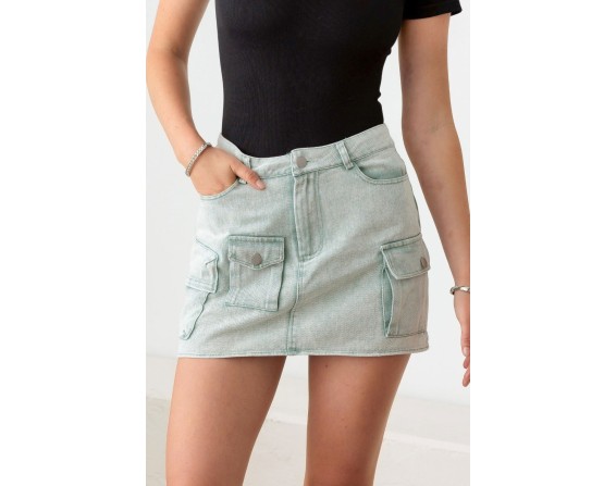 High Waist Cargo Denim Mini Skirts