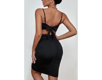 Spaghetti Strap Cropped Top and Ruched Skirt Set