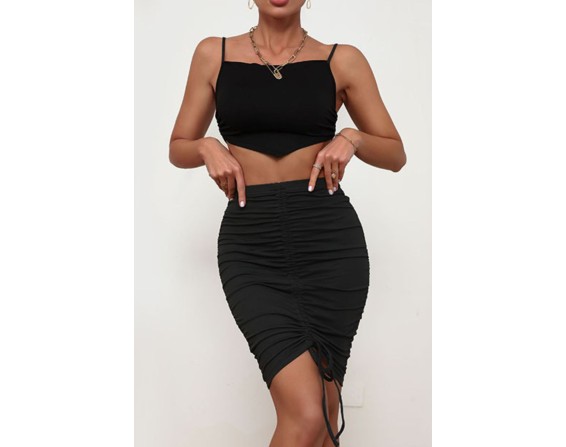 Spaghetti Strap Cropped Top and Ruched Skirt Set