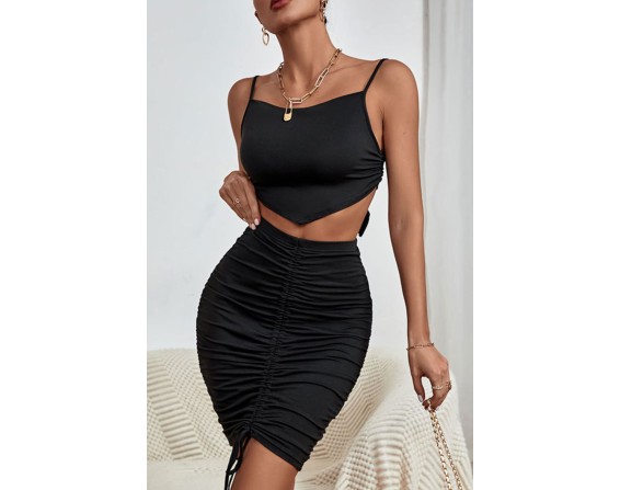 Spaghetti Strap Cropped Top and Ruched Skirt Set