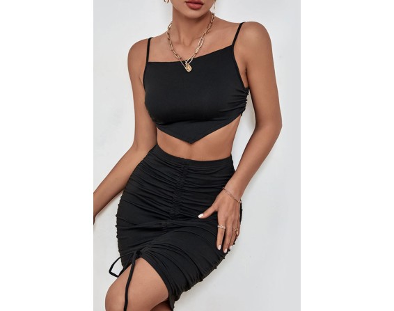 Spaghetti Strap Cropped Top and Ruched Skirt Set