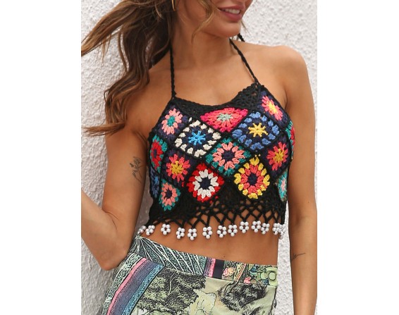 Geometric Halter Neck Swim Top