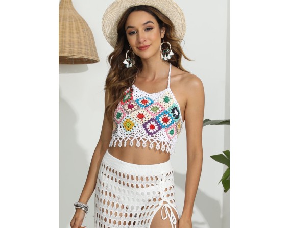 Geometric Halter Neck Swim Top