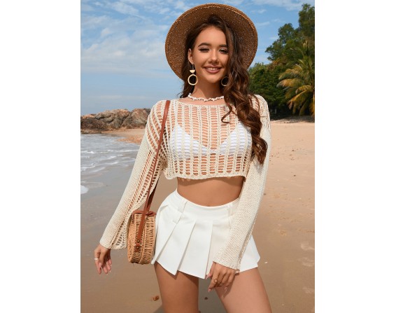 Openwork Long Sleeve Cover-Up