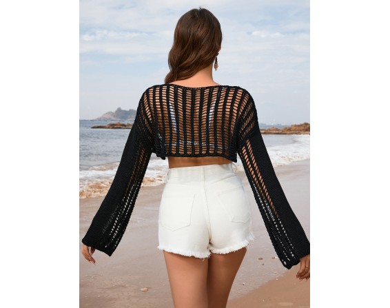 Openwork Long Sleeve Cover-Up