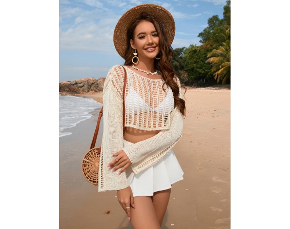 Openwork Long Sleeve Cover-Up