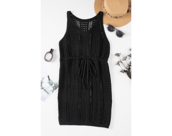 Openwork Slit V-Neck Sleeveless Cover Up Dress