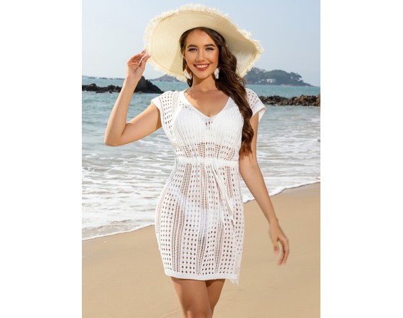 Openwork V-Neck Cap Sleeve Cover-Up