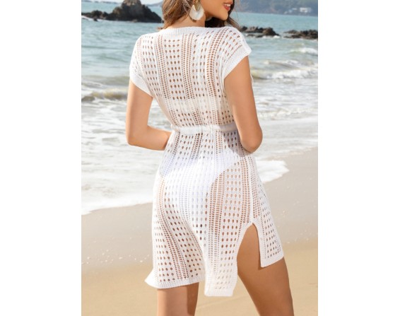 Openwork V-Neck Cap Sleeve Cover-Up