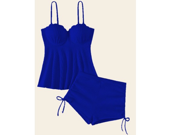 Textured Drawstring Spaghetti Strap Two-Piece Swim Set