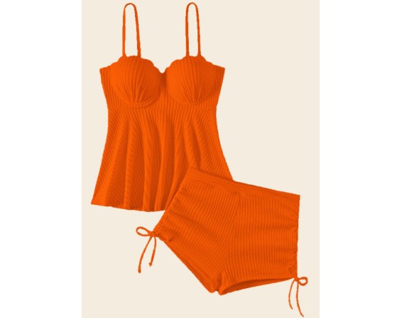 Textured Drawstring Spaghetti Strap Two-Piece Swim Set