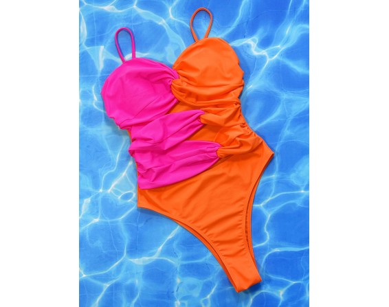 Two-Tone Twisted Cutout One-Piece Swimsuit