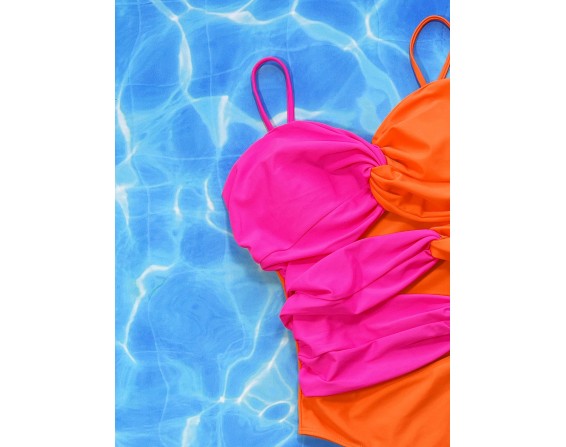 Two-Tone Twisted Cutout One-Piece Swimsuit