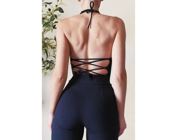 Backless Lace-Up Halter Neck Cami