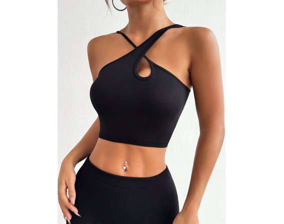 Crisscross Cutout Crop Active Tank