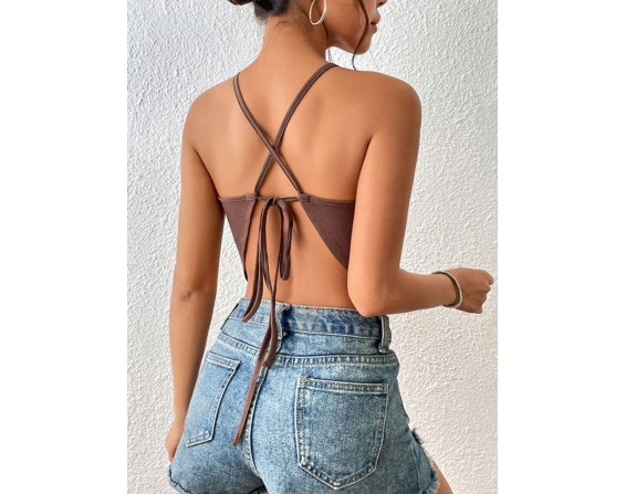 Crisscross Tie Back Slit Sleeveless Top