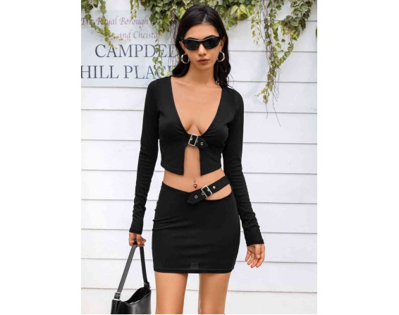 Cropped Top and Cutout Skirt Set