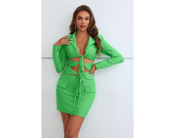 Cutout Tied Blazer and Skirt Set