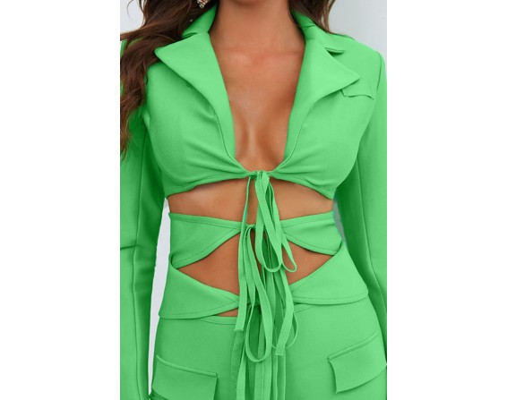 Cutout Tied Blazer and Skirt Set