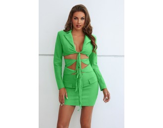 Cutout Tied Blazer and Skirt Set