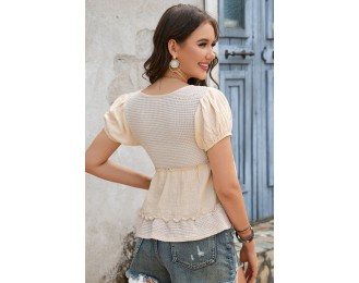 Deep V Frill Trim Babydoll Blouse