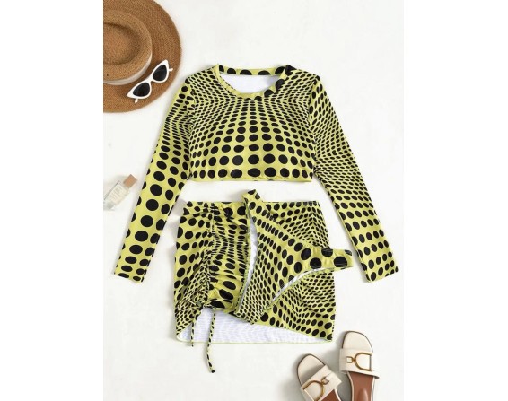 Dot Long Sleeve Three-Piece Swim Set