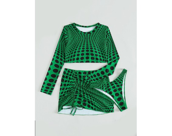 Dot Long Sleeve Three-Piece Swim Set