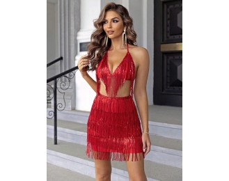 Fringe Halter Neck Top and Mini Skirt Set