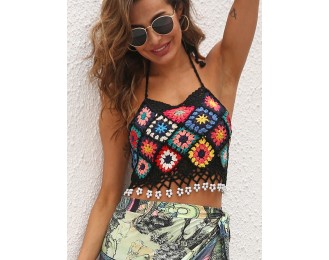 Geometric Halter Neck Swim Top