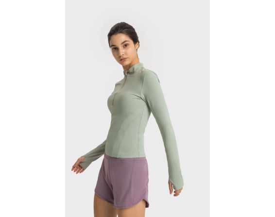 Half Zip Thumbhole Sleeve Sports Top