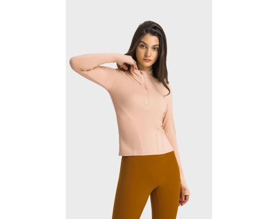 Half Zip Thumbhole Sleeve Sports Top