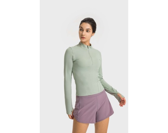 Half Zip Thumbhole Sleeve Sports Top