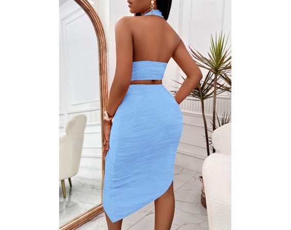 Halter Neck Sleeveless Top and Asymmetrical Skirt Set