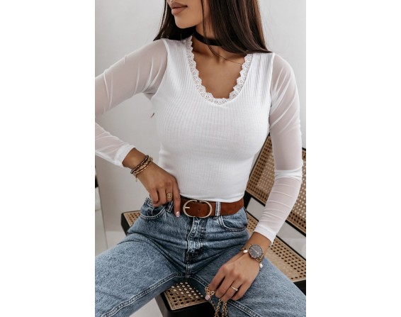 Lace Trim Ribbed Top