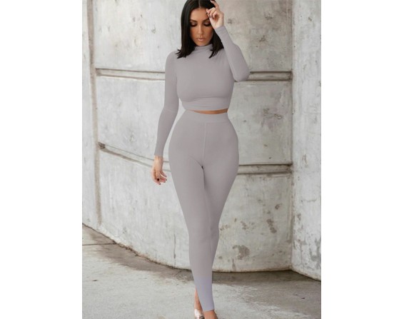 Long Sleeve Top and High Waist Pants Set